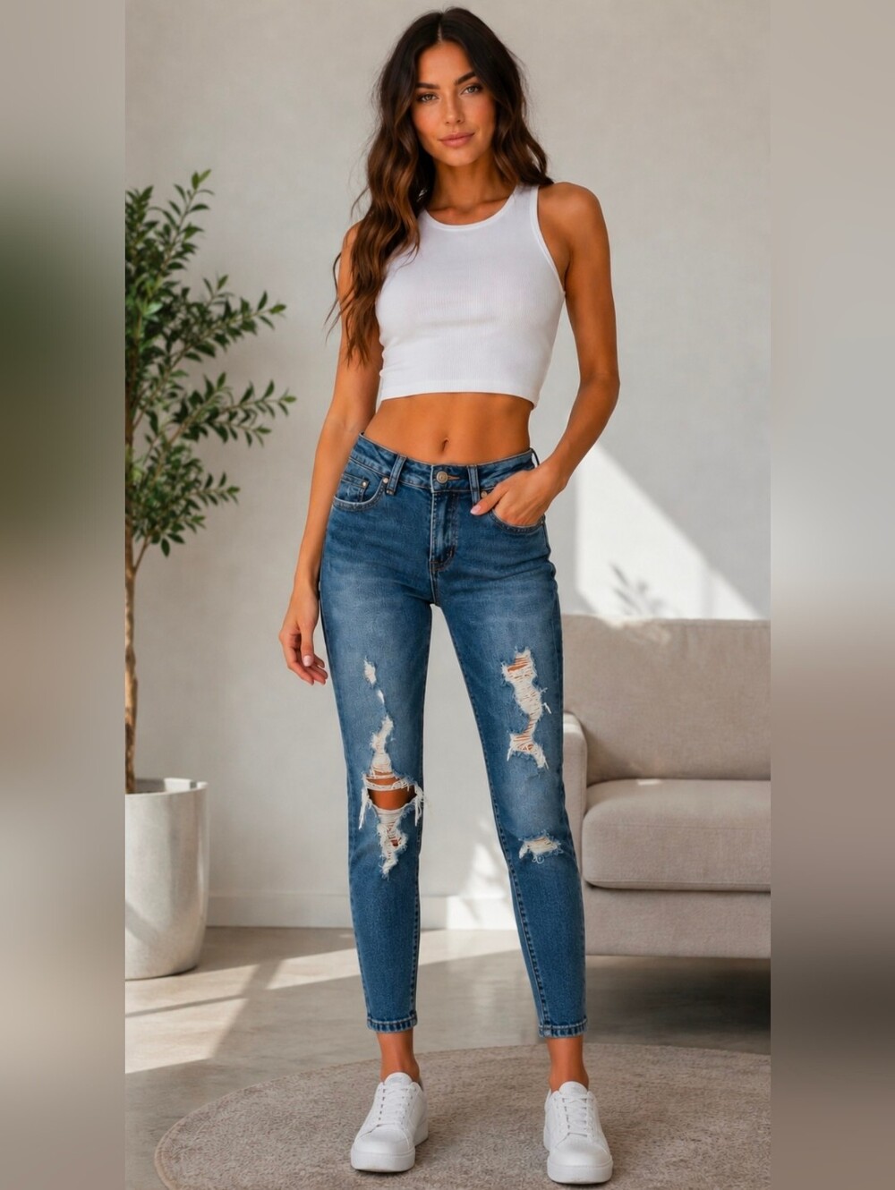 VERVET Womens High Rise Distressed Ankle Jeans